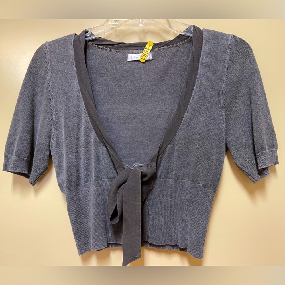 Promod Cropped Short Sleeve Cardigan, Gray with Contrast, Size S